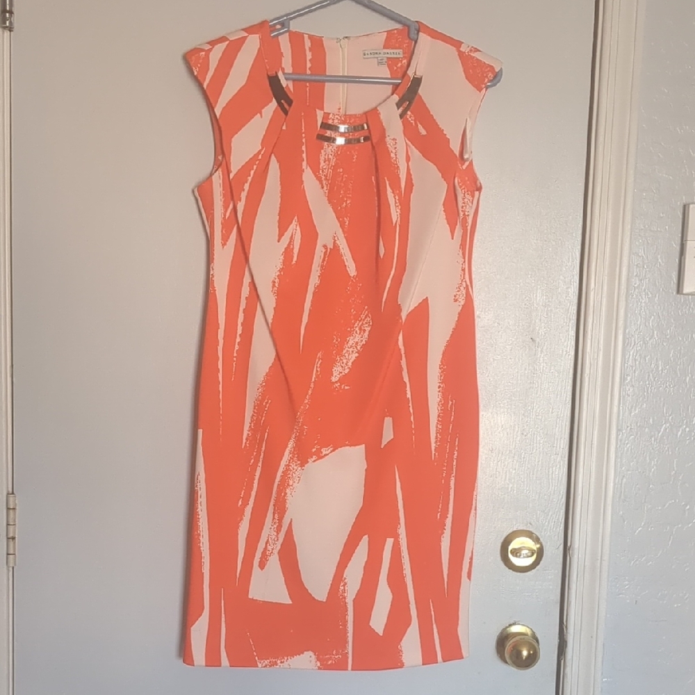 Sandra Darren Orange Midi Dress Size 8p - Picture 1 of 5
